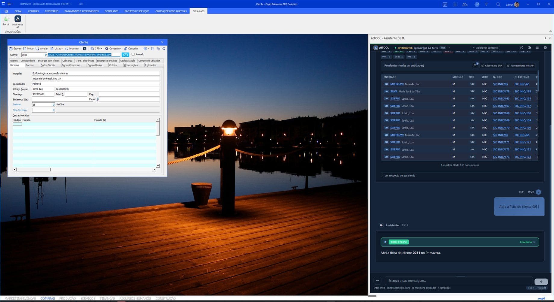 Screenshot of the AITOOL AI assistant chat, embedded in the Primavera ERP.